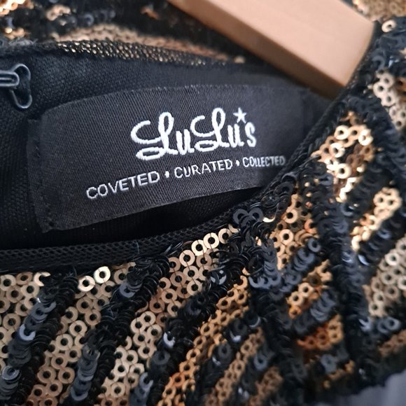 Truth or Dare Lulus Black and Gold Long Sleeve Sequin Dress size S - Picture 5 of 8